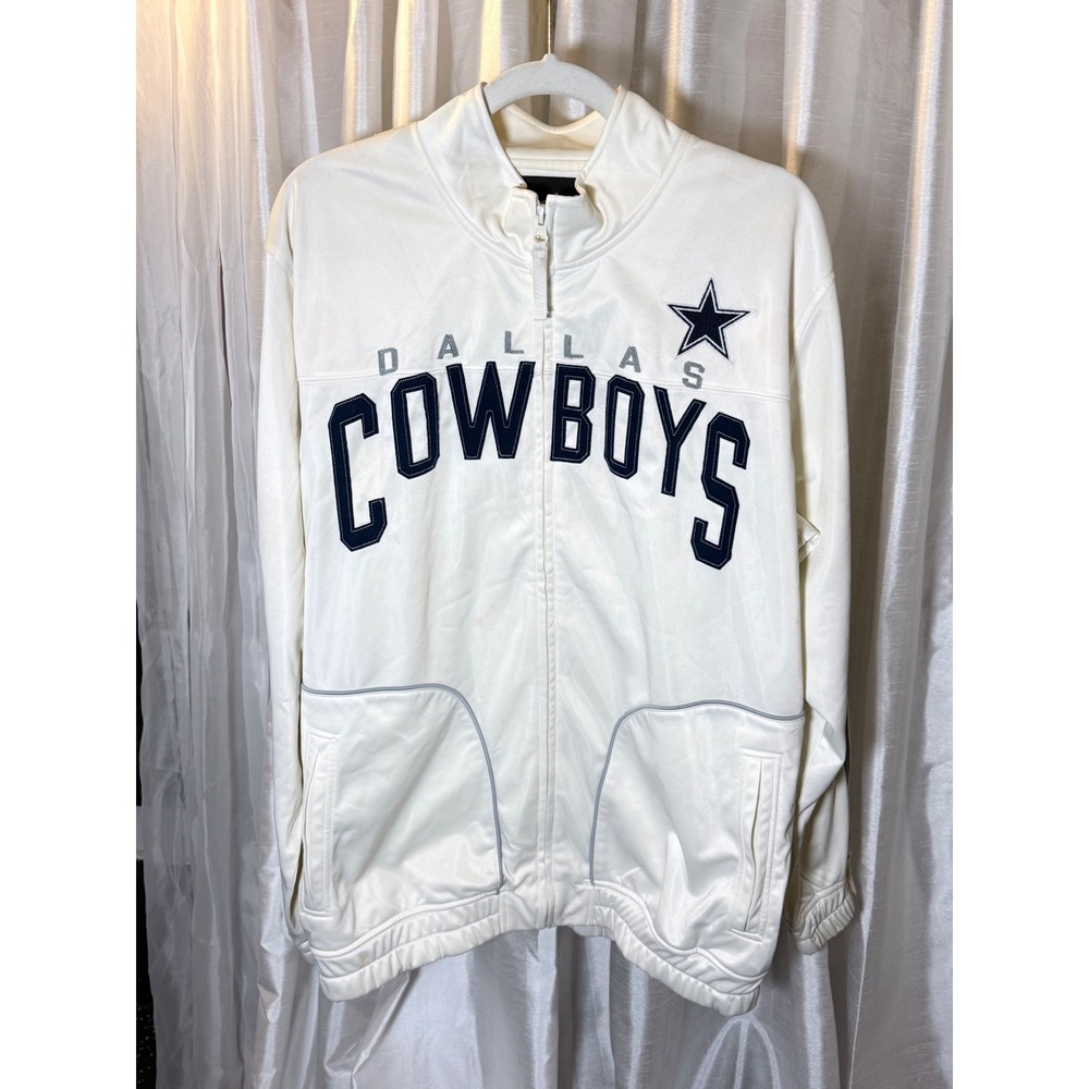 NFL Dallas Cowboys Track Jacket Mens Medium White Excellent Full Zip Mock Neck